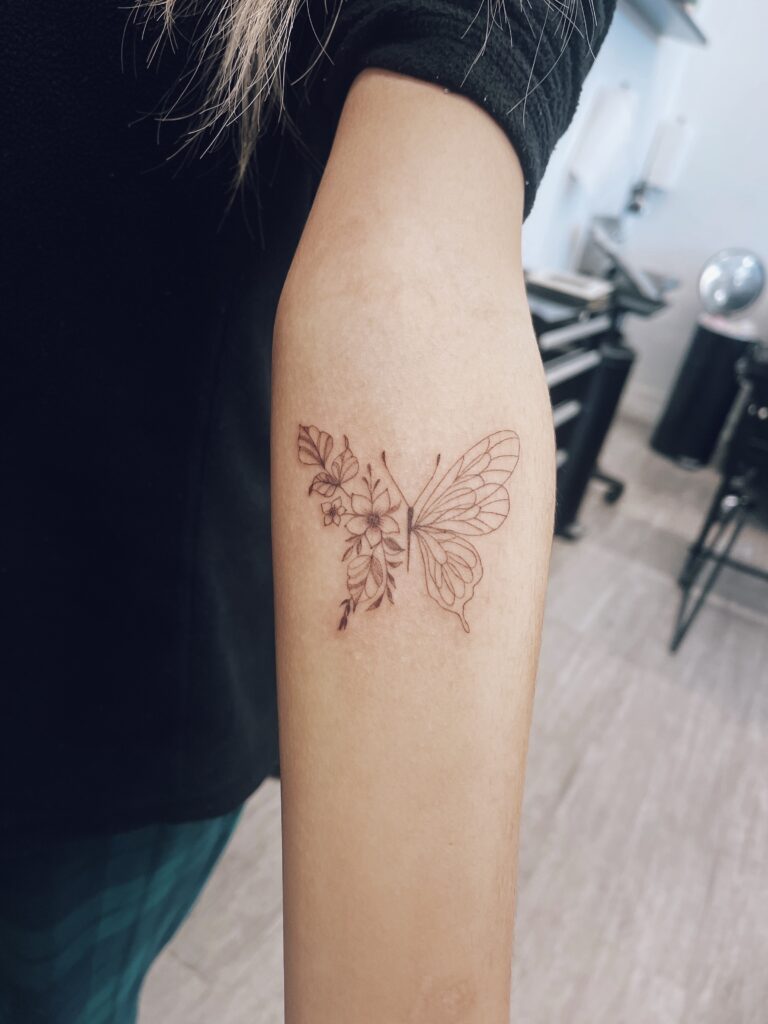 Butterfly floral tattoo